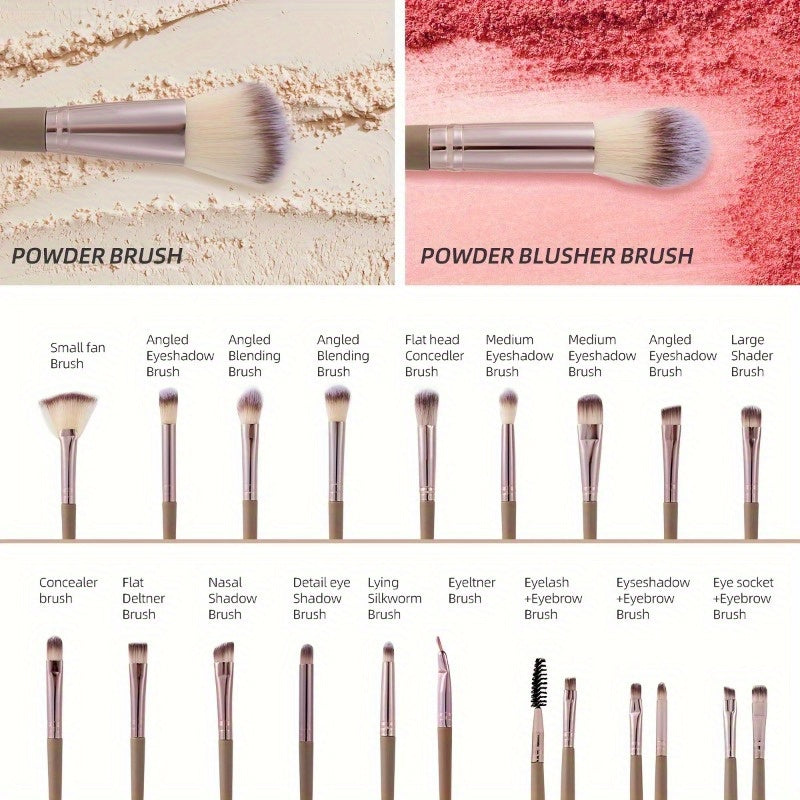 Professional Makeup Brush Set in Combination Light Beige - 20/40pcs with High-Quality Nylon Bristles, Headbands, Sponges & Velvet Applicators, ABS Plastic Handles, Fragrance-Free
